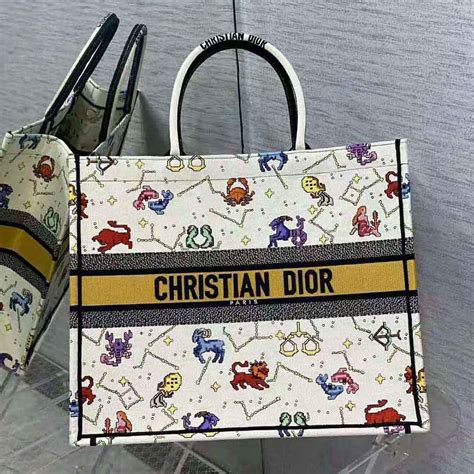 dior zodiac book tote|Small Dior Book Tote Latte and Black Dior Zodiac Embroidery wit.